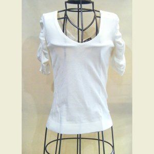 Express White Knit Top Ruched Short Sleeves with Deep V Neck Size XS.
